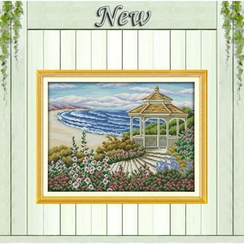 The seaside observation deck painting diy Counted print on canvas 14CT 11CT Chinese Cross Stitch Needlework kits Embroidery Sets