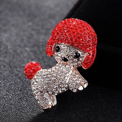 2018 New year womens gifts fashion Red rhinestone crystal dog animal brooches jewelry cartoon hats accessory womens broches