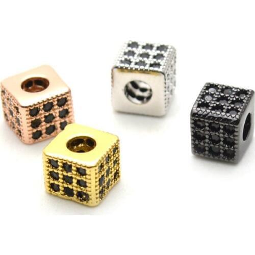 5mm Black Rhinestone Crystal Setting Cubic Shape 2mm Big Hole Beads For Bracelet Making Findings Fahsion Jewelry Accessories