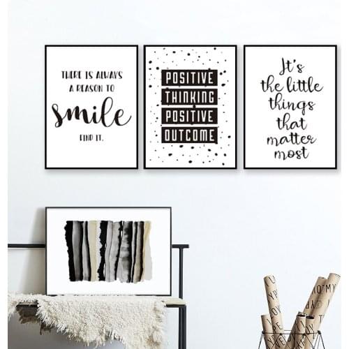 Black and White Inspirational Positive Smile Quote Canvas Painting Nursery Posters Prints Wall Art Pictures Kids Room Home Decor