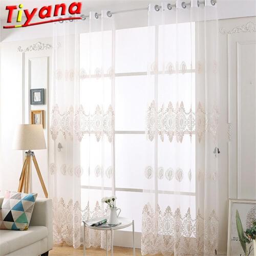 European Luxury Rope Embroidery Yarn Curtains for Living Room White Modern Geometric Sheer Tulle Voile for Bedroom X-HM120#30