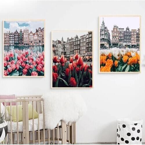 GATYZTORY 3PC Frame Painting By Numbers Modern Home Wall Art Picture Flower Building Landscape Paint By Numbers For Home Decors