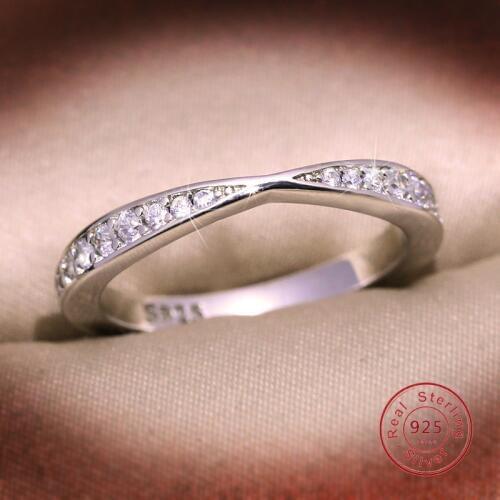 Real 925 Sterling Silver Rings for Women Cute Zircon Minimalist Thin Circle Wedding Jewelry with Stamp Gifts for Friends