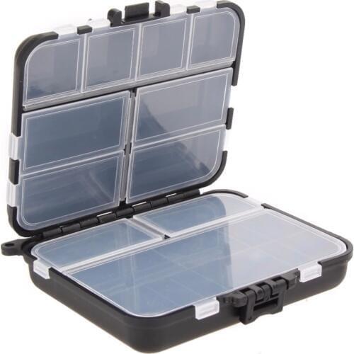 Fishing Tackle Box Red 11 Compartments for Small Clear Plastic Waterproof Hooks Lures Baits Fishing Accessories Black