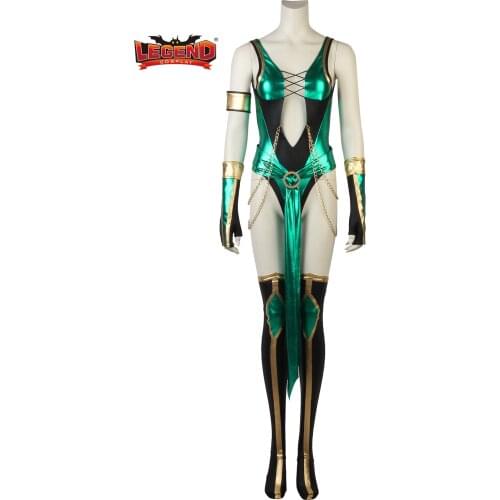 Mortal Kombat X Cosplay Jade Costume Halloween Women Sexy Jumpsuit Fancy Bodysuit