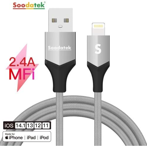 Soodatek MFi USB Cable for iPhone 12 Min 12 Pro Max X XR 11 2.4A Fast Charging Lightning Cable USB Data Cable Cord