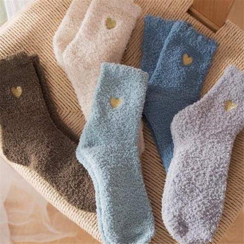 1 Pairs Women Thermal Socks Autumn Winter Plush Coral Fleece Socks Womens Ladies Warm Cute Heart Floor Sleep Sock Female