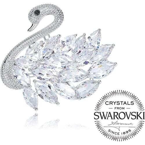 Monemel Swarovski Crystal Swan Collar Needle Brooch (Gold Plated)