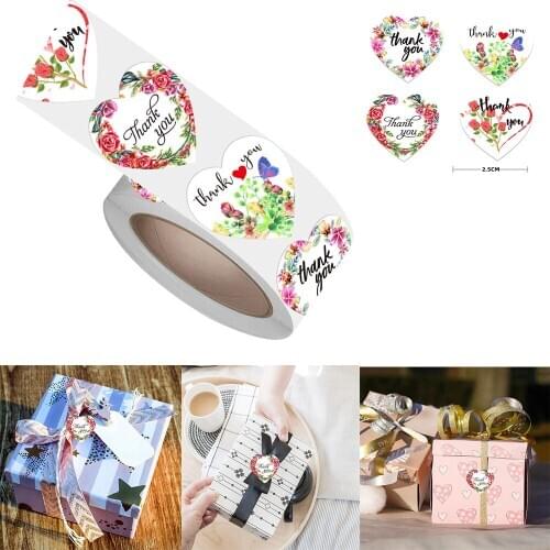 500pcs/roll Thank You Stickers Seal Labels 1inch Heart Shape Paper Decoration Sticker For Handmade Wedding Gift Stationery