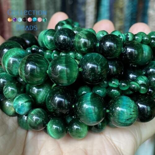 Natural Green Tiger Eye Stone Spacer Loose Round Beads For Jewelry Making 4-12 mm Diy Bracelets Accessories Wholesale 15"