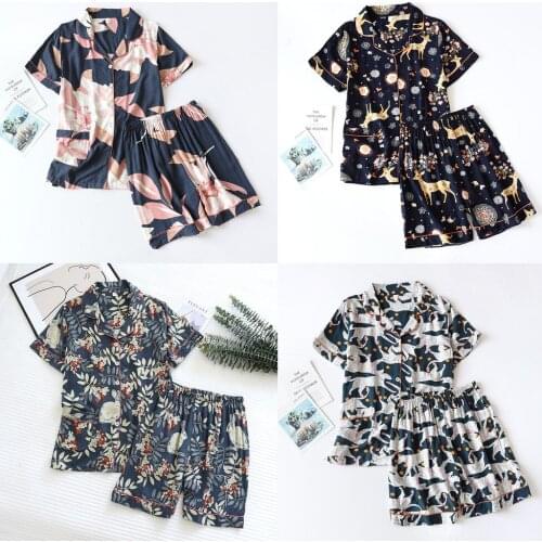 2021summer New Style Ladies 100% Viscose Pajamas Two-piece Pure Cotton Thin Large Size Short-sleeved Shorts Cartoon Home Service