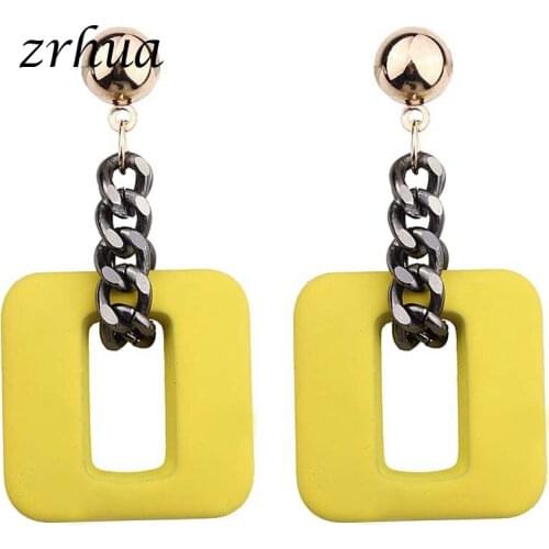 ZRHUA New Design Long Statement Drop Earrings Stylish Hollow Square Earrings For Women 6 Color Choice Dangle Earrings Hot