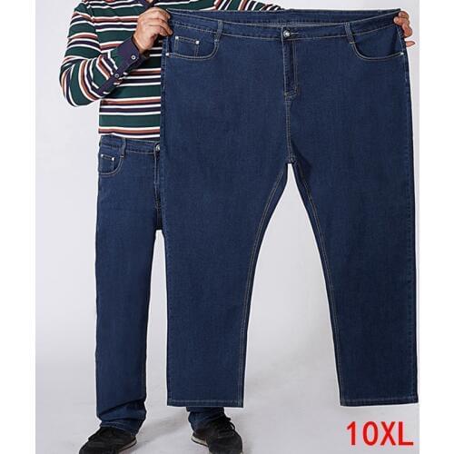 Extra large mens jeans thickened 150 kg plus size 6XL 7XL 8XL 9XL 10XL waist 130 trousers 44 46 48 50 52 elastic autumn blue