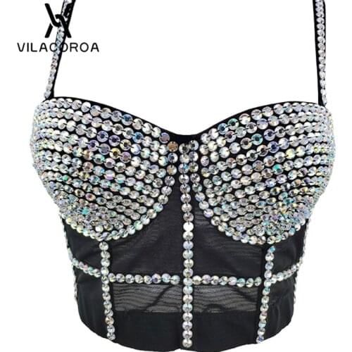 Diamond Sexy Elegant Skinny Camisole Womens Clothes Summer Party Nightclub Mesh Patchwork Tank Top Female Slim V-Neck Crop Top