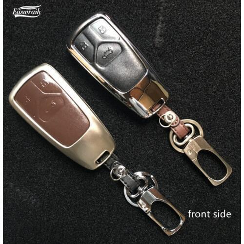 Gift Car Zinc Alloy+Leather Key Cover Shell Holder For AUDI 2016 2017 Q7 A4L TT TTS Key Wallet Protective Interiror Accessories