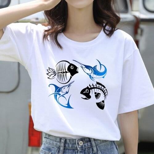 Casual Short Sleeve Womens T-shirt Soft Female T shirt 2021 Fashion Women Harajuku Funny FishboneCartoon Printed T Shirt