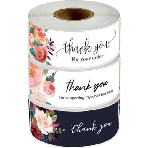 120Pcs Rectangle Flowers Thank You Stickers Seal Labels For Wedding Party Birthday Gift Package Handmade Wrapping 2.5*7.5 CM
