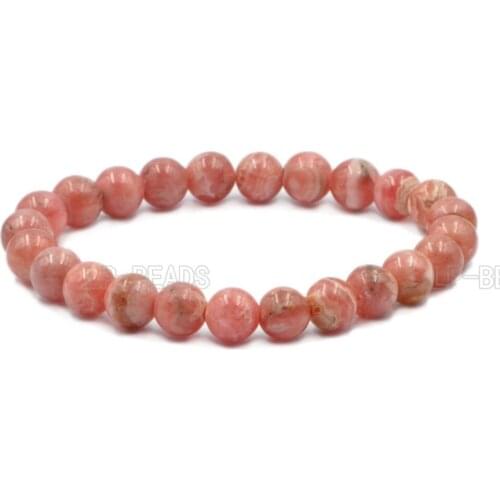 Handmade 8mm Natural Argentina Rhodochrosite Mens Womens Round AAA Gem stone Beads Stretchable Bracelet 7.5'' 3pcs/Pack