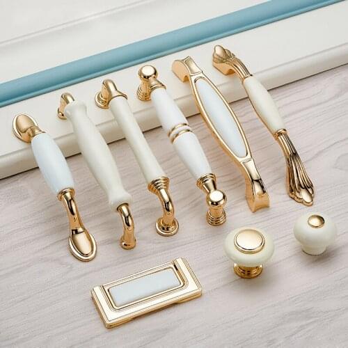 Zinc alloy ceramic handle drawer European style golden ceramic handle cabinet wardrobe handle home decoration pulls knobs