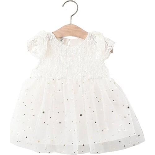 Mesh Baby Girls Dress Sequined Toddler Birthday Ball Gown Casual White Little Kids Clothes 1 Year