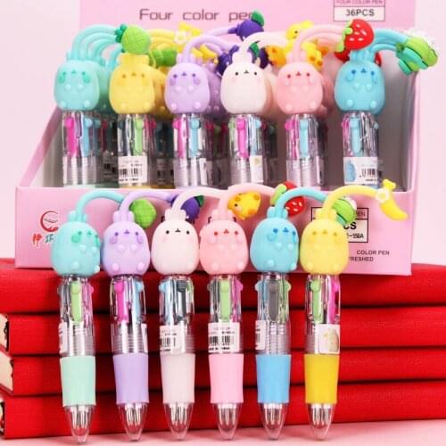 Four-color ballpoint pen silicone cartoon head 4-color ballpoint pen compact mini portable learning stationery