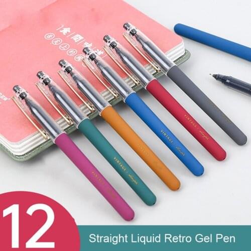 Sharkbang 12pcs/Lot 0.5mm Retro Straight Liquid Neutral Pen Drawing Metal Gel Pen For Kids School Stationery Supplies Pens