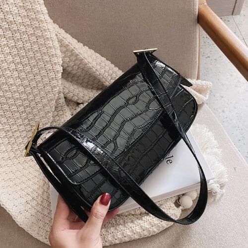 Patent Leather Stone Pattern Shoulder Bags for Women 2021 Winter Trend Hand Bag Womens Branded Trending Luxury Handbags