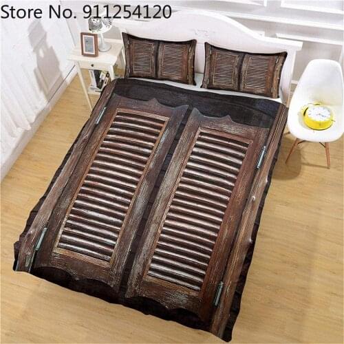 Vintage Wooden Door Duvet Cover Set Antique Gate Duvet Cover Sets 2/3 Piece Brown Door Bedding Sets 3D Print Quilt Cover Sets