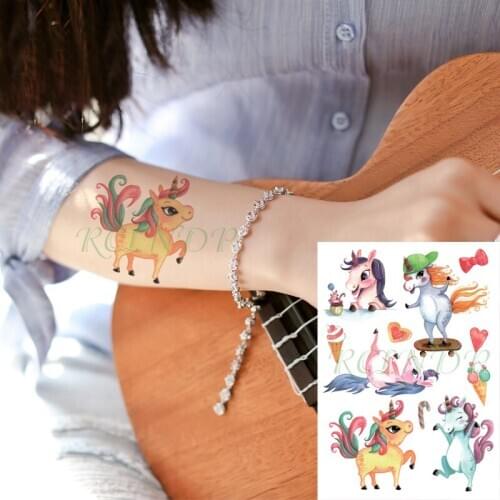 Waterproof Temporary Tattoo Sticker Cartoon Unicorn Cute Ice Cream Bow Heart Flash Tatoo Fake Tattoo for Kids Men Women