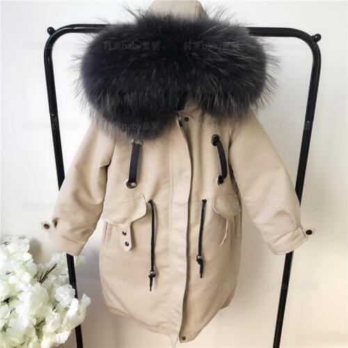 Xlong baby girls Real Fur Windproof Jackets warm Rabbit fur cotton padded parkas winter boys real fur hooded collar coats
