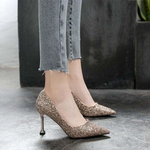 Womens Shoes 2020 Sequins Wedding shoes Womens high-heeled shoes pointed stiletto high-heeled shoes large size
