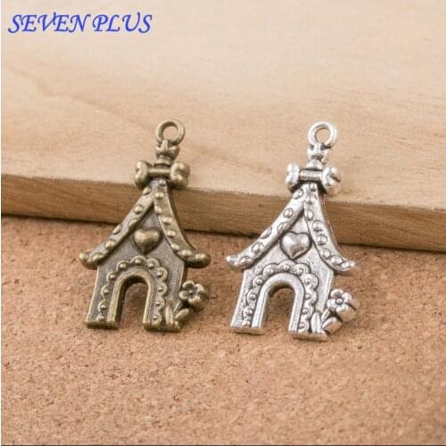 High Quality 10 Pieces/Lot 20mm*31mm Antique Silver plated Antique Bronze Small Kennel Dog House Charms