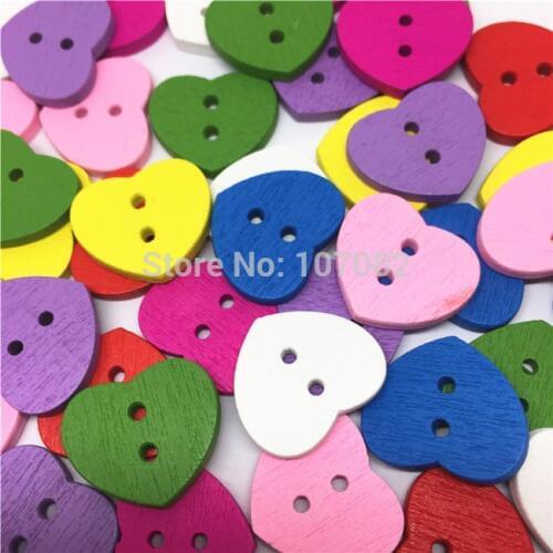 1000pcs/lot 16x18mm Mixed Colors Heart Shaped Wooden Buttons Sewing 2 Holes Craft Baby Buttons Scrapbooking Cardmaking