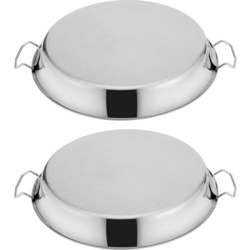 2pcs Stainless Steel Cold Noodle Plate Steamed Rice Tray Handle Steaming Plate