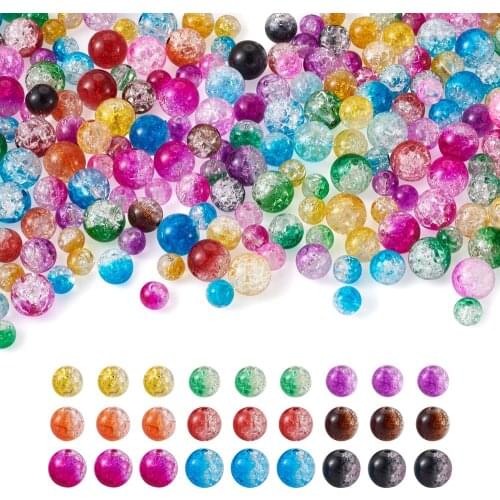 Pandahall Crackle Acrylic Round Beads Two Tone Transparent Half Spray Painted for DIY Jewelry Earring Bracelet Making Hole: 2mm