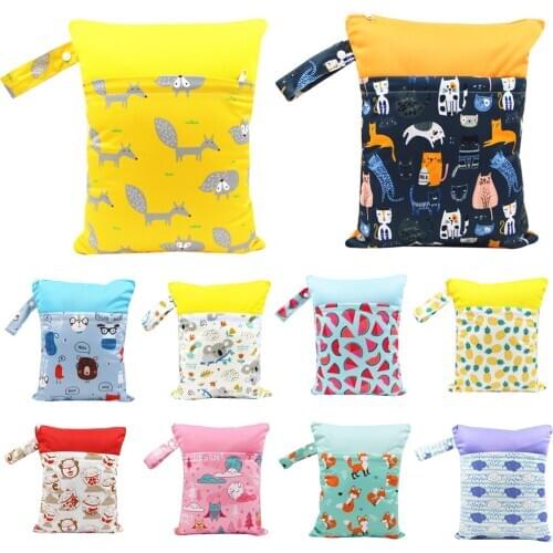 Asenappy polyester PUL Waterproof Baby Bags for Mom Baby Stroller Use 30*37cm Double Packet Diaper Wet Bag