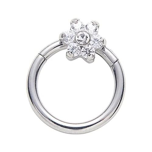 ASTM F136 Titanium Clear Flower Hinged Clicker Nose Ring