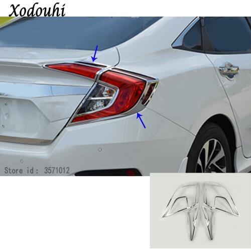Car Detector ABS Chrome Cover Trim Back Tail Rear Light Lamp Frame Parts Hoods 4pcs For Honda Civic 10th Sedan 2016 2017 2018