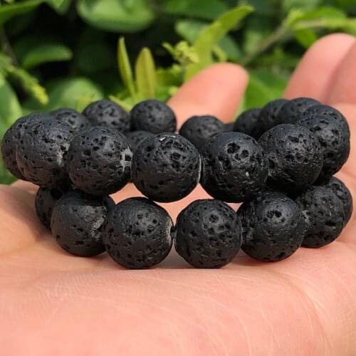 Black Lava Hematite Stone Beads Natural Volcanic Rock Rubber Round Loose Spacer Beads For Jewelry Making DIY Bracelet 4-12mm 15"
