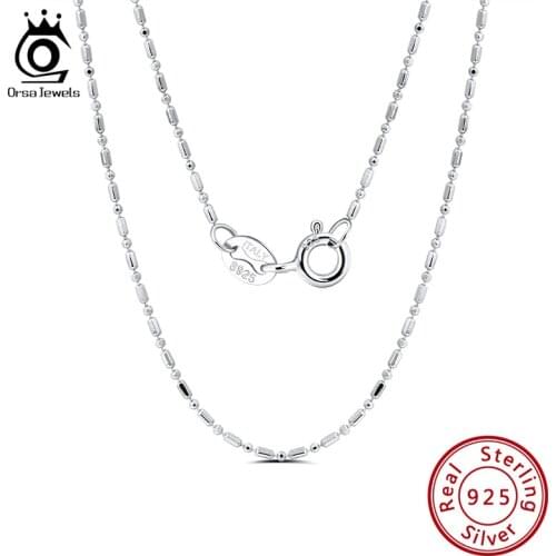 ORSA JEWELS 45cm 18'' 925 Sterling Silver 1mm Ball Bead and Bar Chain Necklace For Pendant Fine Jewelry Gift Wholesale OSC23