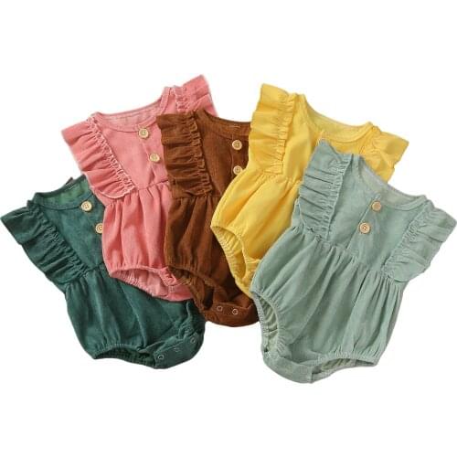 5 Colors Baby Girls Corduroy Romper Summer Newborn Infant Ruffles Sleeveless Button Rompers Toddler One-pieces Jumpsuits Clothes