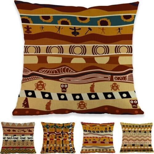 Geometric Patterns Of African National Art Hunting Character Totem Throw Pillow Case Home Sofa Car Decorative Cushion Cover