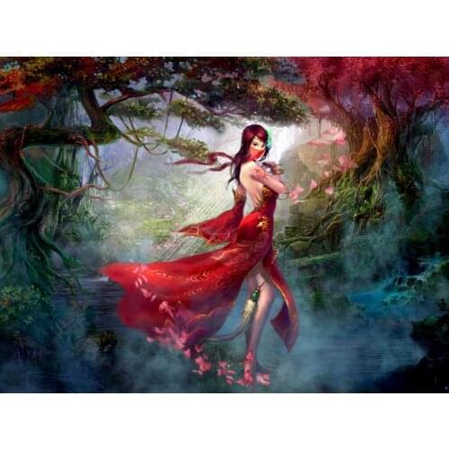 JMINE Div 5D Masked Women Fairy Forest Full Diamond Painting cross stitch kits art Portrait 3D paint by diamonds