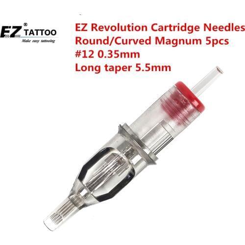 EZ Revolution Cartridge Tattoo Needles Curved Magnum #12 0.35mm Long Taper 5.5mm for Cartridge Machine and Grips 5pcs/lot