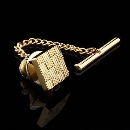 HAWSON Classic Metal Clutch Pin Backs Tie Pin Golden Square Tie Tack with Chain Free Shipping