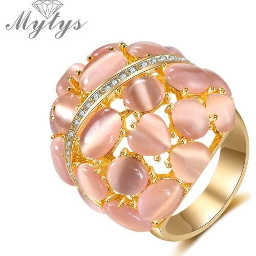 Mytys Multi Pink Opal Ring Flower Shape Fashion Women Rings Jewelry Gift New Arrival Girls Trendy Accessory R1912