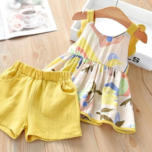 2PCS Toddler Kids Baby Girl Clothes Sets Solid Lace Sling Tops+ Solid color Shorts Summer Cotton Outfit Set Kids Clothing
