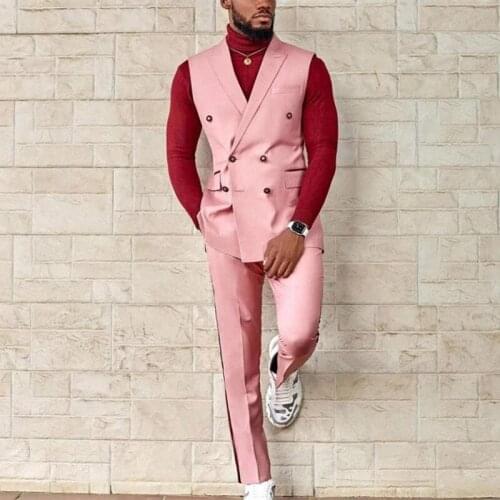 Notch Lapel Double Breasted Vest+Pant Costume Homme Men Suits Wedding Tuxedos Terno Masculino Groom Prom Blazer 2 Pcs