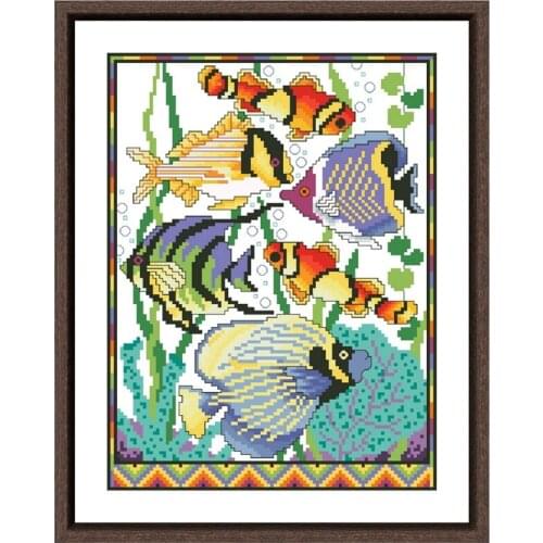 Under the sea cross stitch kits fish animal pattern design 18ct 14ct 11ct unprint canvas embroidery DIY needlework