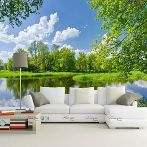 Dropship Custom 3D Wall Mural Wallpaper Home Decor Green Mountain Waterfall Nature Landscape 3D Photo Wall Paper For Living Room